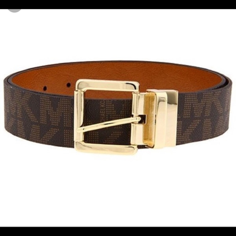 Michael Kors MK logo belt gold hardware